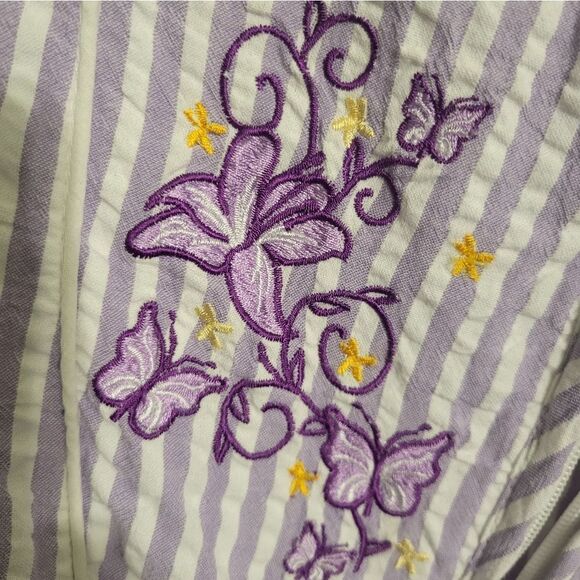 Country Store Purple Striped Floral Front Zip Cotton House Coat Robe Size M - Picture 9 of 11